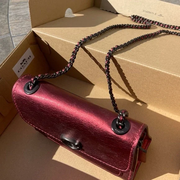 Coach Parker Handbag in Metallic Red Leather